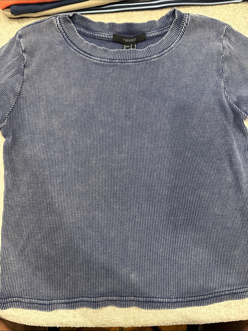 Forever 21 Kids Heathered Blue Ribbed Short Sleeve Tee